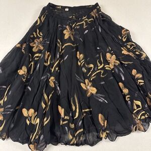 VTG Black Broomstick Maxi Skirt Flowy Western Witchy Whimsigoth Fairy Glitter LG